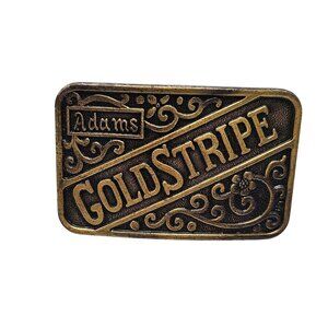 Adams Goldstripe Brass Metal Belt Buckle Rectangular Western Floral Detail Vinta
